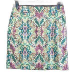 Ann Taylor Green Pink Paisley Madison A Line Skirt Sz 0 Petite